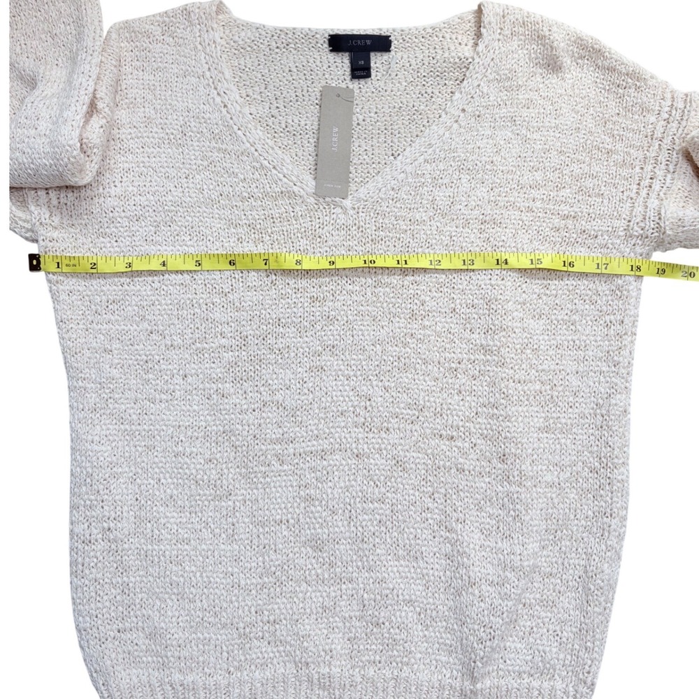 J.Crew Womens NWT V-Neck Textured Cotton Blend Sweater Cream XS H7152 NEW - Picture 3 of 7